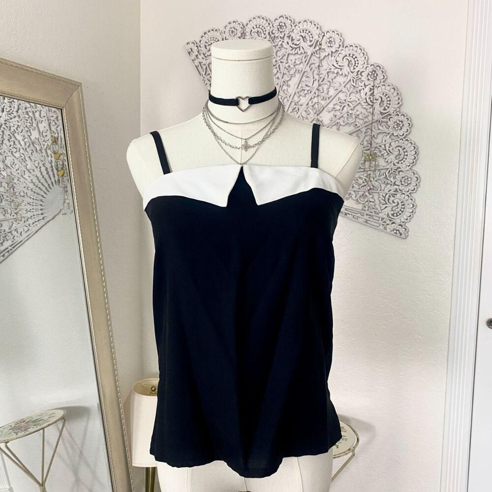 Y2K Made in USA Black White Contrast Collared Camisole Top Judy Knapp S
